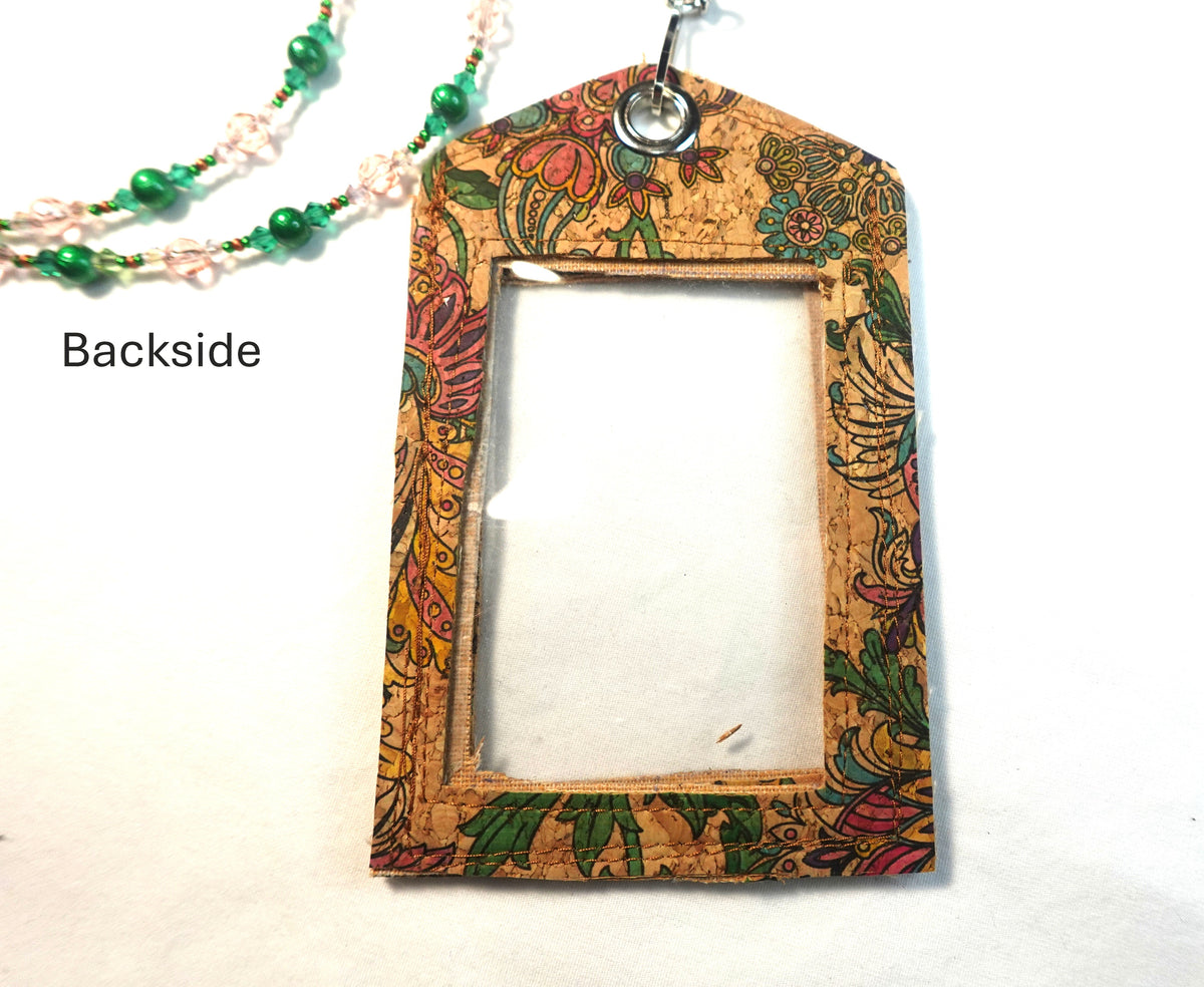 Boho Cork ID Badge Holder with Handmade Beaded Lanyard