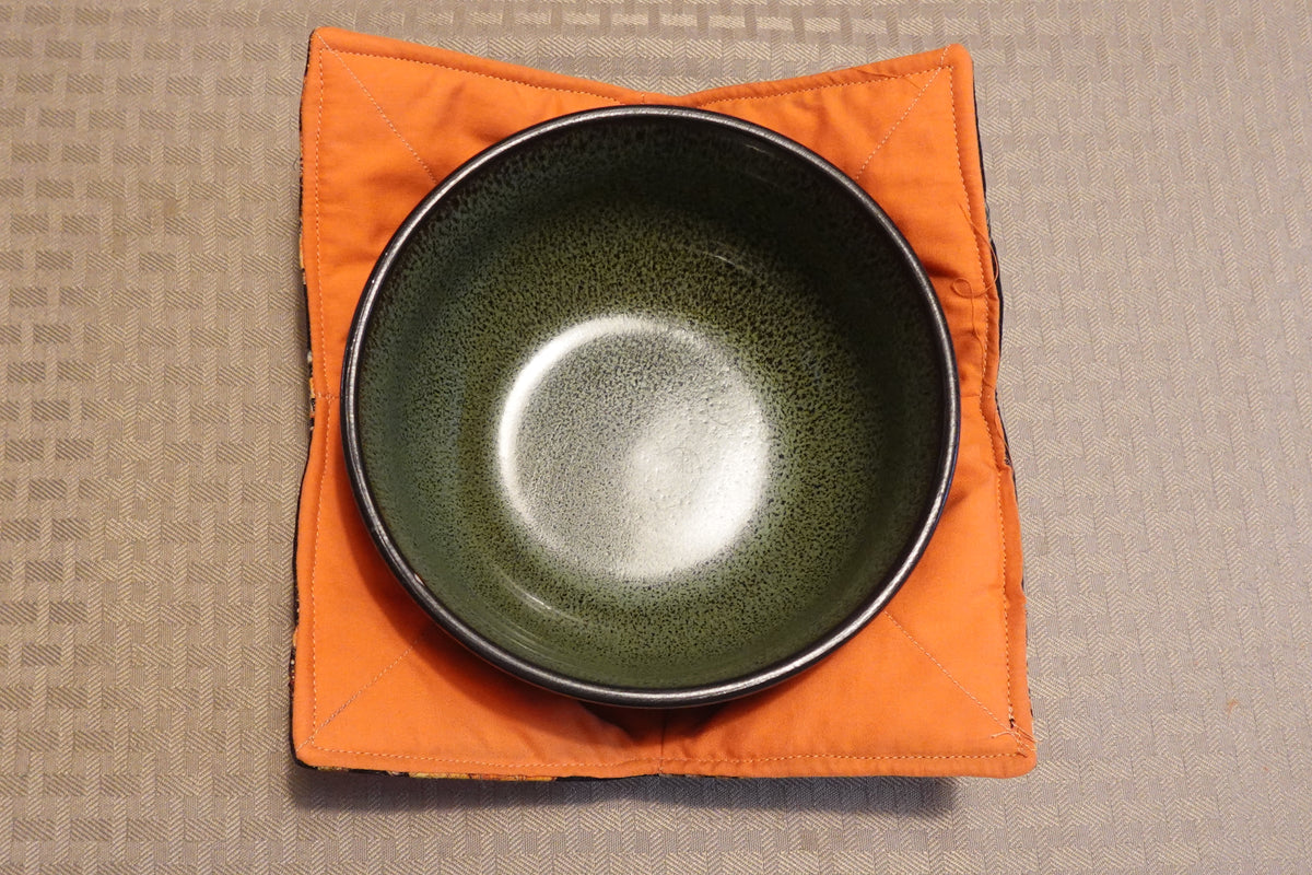 Pumpkin Star Microwave Bowl Cozy | Handmade Cotton Bowl Holder | Reversible Halloween Kitchen Decor