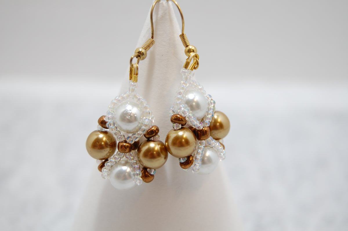 Gold & Pearl Handmade Beaded Earrings | Elegant Pearl Jewelry