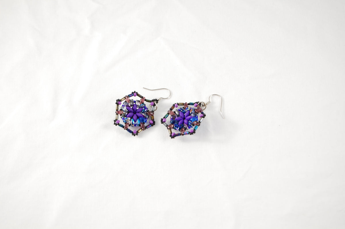 Celestial Web Beaded Earrings | Handwoven Blue & Purple Statement Earrings
