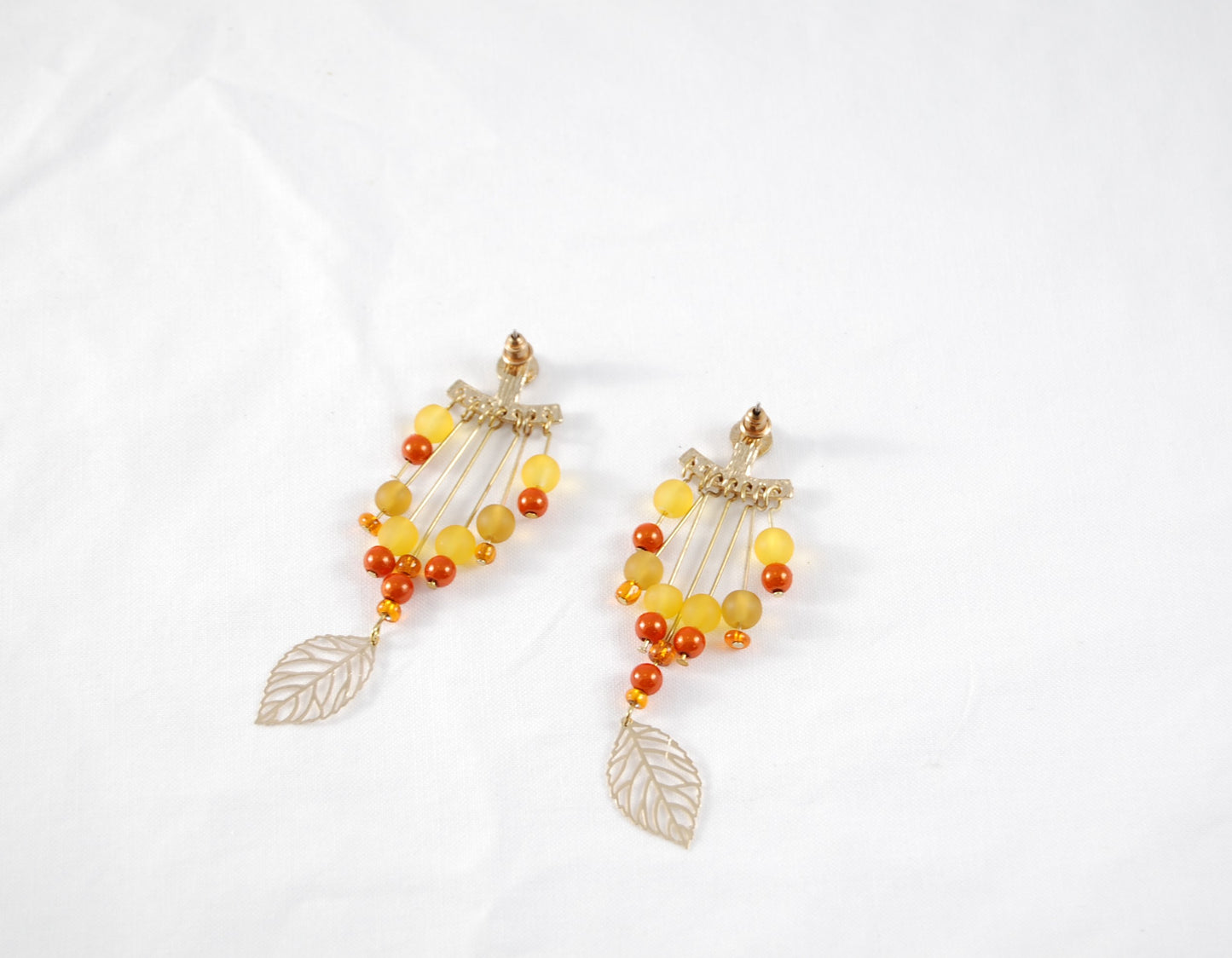 Autumn Leaf Beaded Stud Earrings