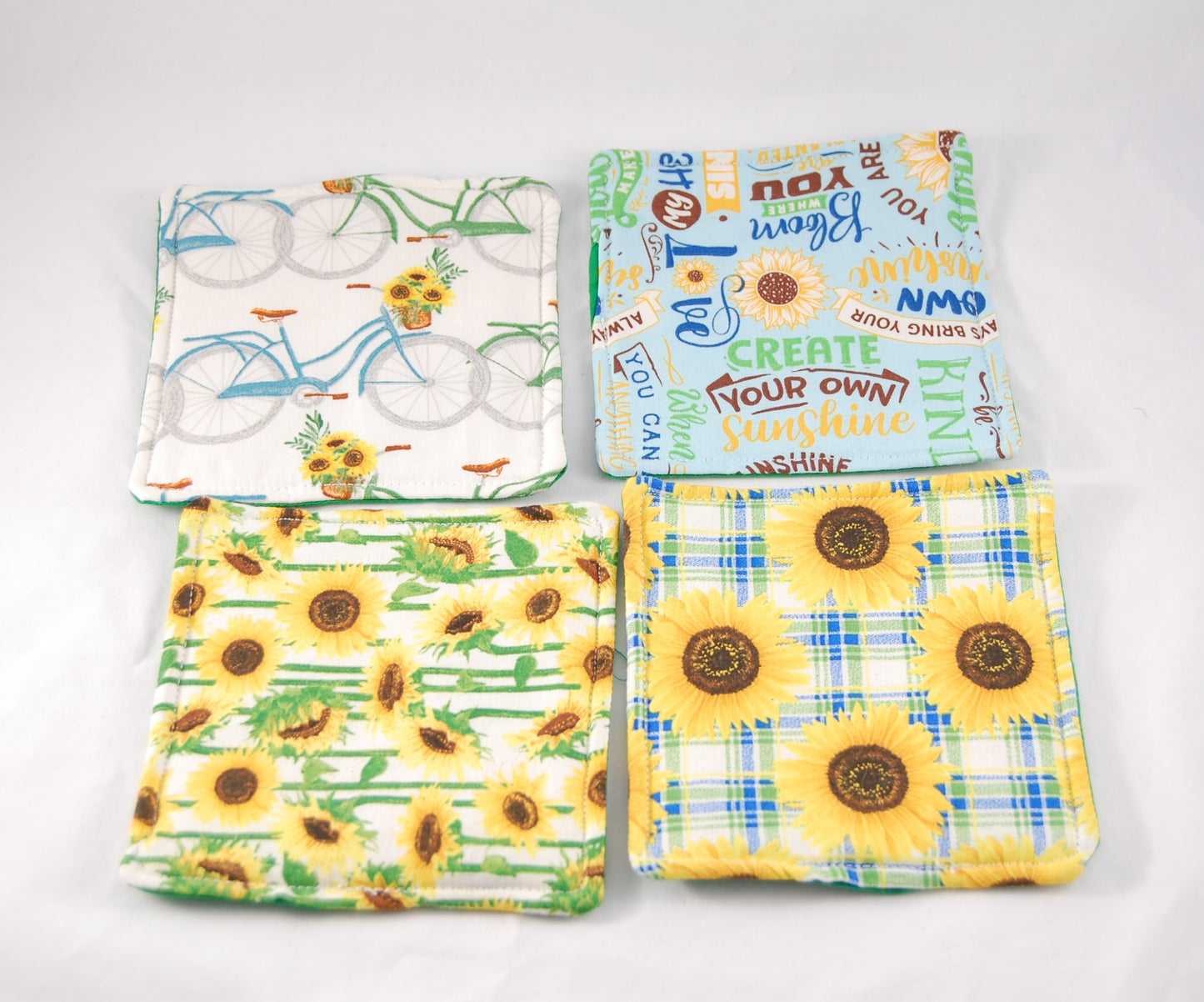Mixed Print Sunflower Mug Rug Set – Handmade Fabric Coasters