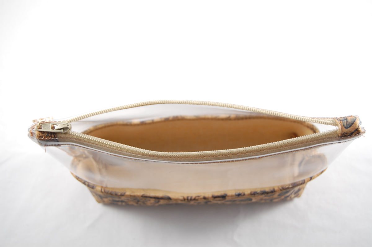 Mushroom Cork and Clear Vinyl Makeup Pouch