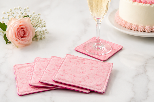 Handmade Pink Swirl Mug Rug Coaster Set