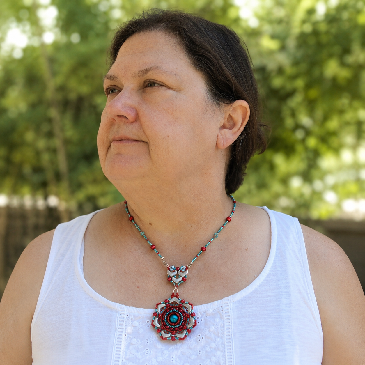 Celestial Bloom Beaded Pendant Necklace