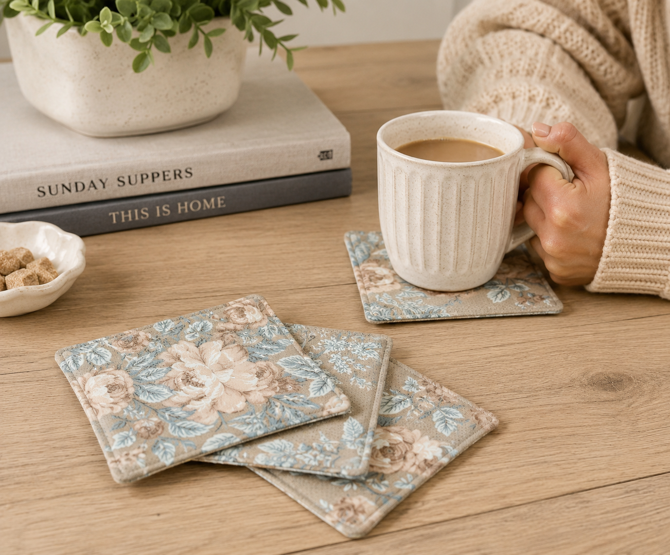 Vintage Rose Mug Rug Coaster Set