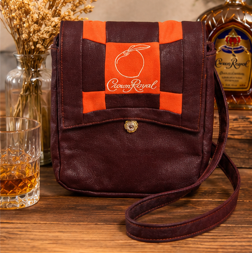 Crown Royal Peach Inspired Messenger Bag | Handmade Crossbody Purse | Upcycled Whiskey Bag Purse | Burgundy Faux Leather Shoulder Bag