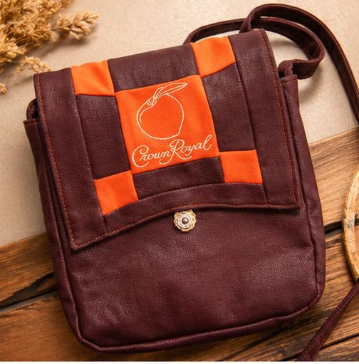 Crown Royal Peach Inspired Messenger Bag | Handmade Crossbody Purse | Upcycled Whiskey Bag Purse | Burgundy Faux Leather Shoulder Bag