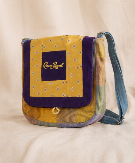 Upcycled Crown Royal Crossbody Bag – Handmade from Reclaimed Fabrics