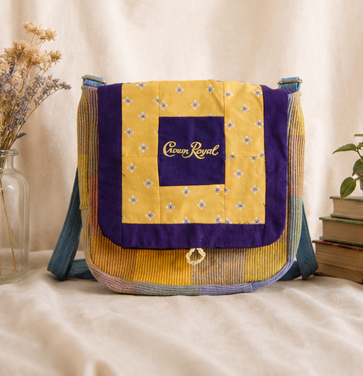 Upcycled Crown Royal Crossbody Bag – Handmade from Reclaimed Fabrics