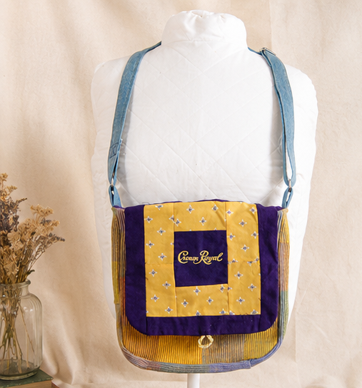 Upcycled Crown Royal Crossbody Bag – Handmade from Reclaimed Fabrics