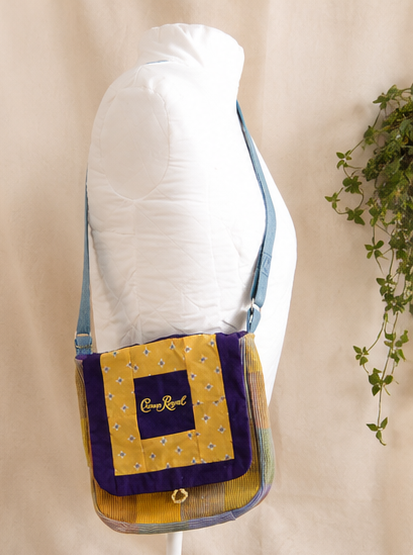 Upcycled Crown Royal Crossbody Bag – Handmade from Reclaimed Fabrics