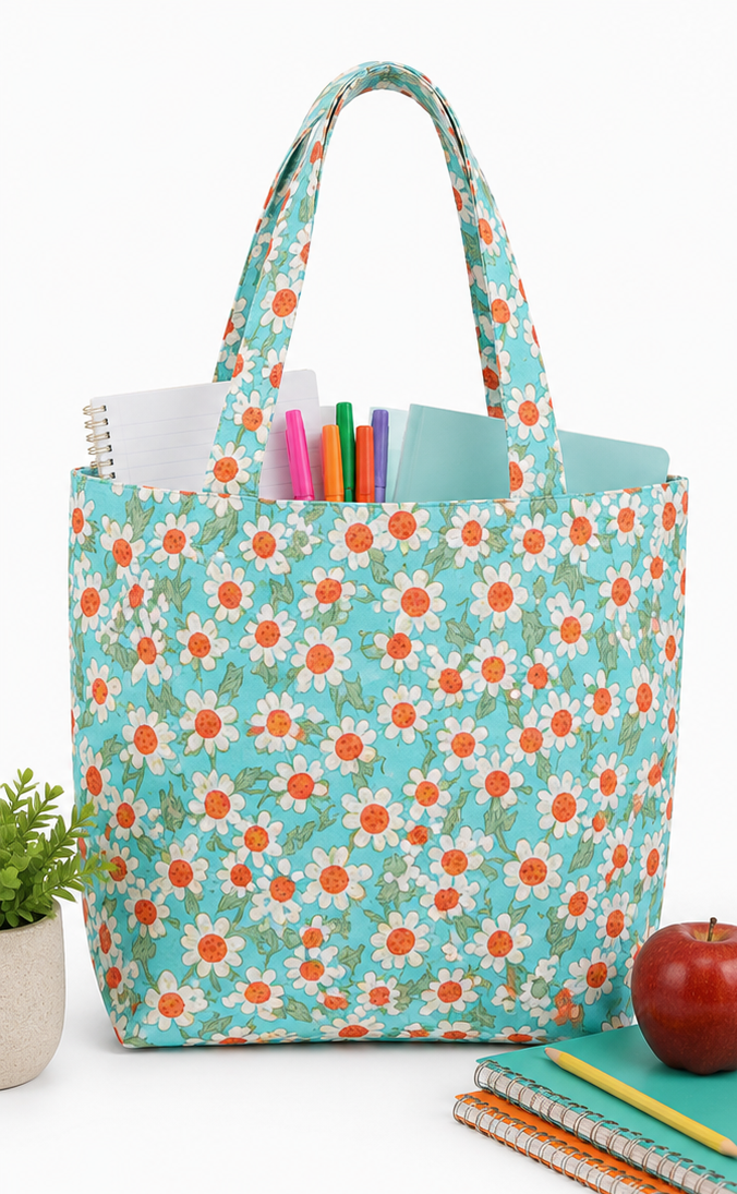 Handmade Daisy Print Tote Purse | Retro Floral Everyday Bag