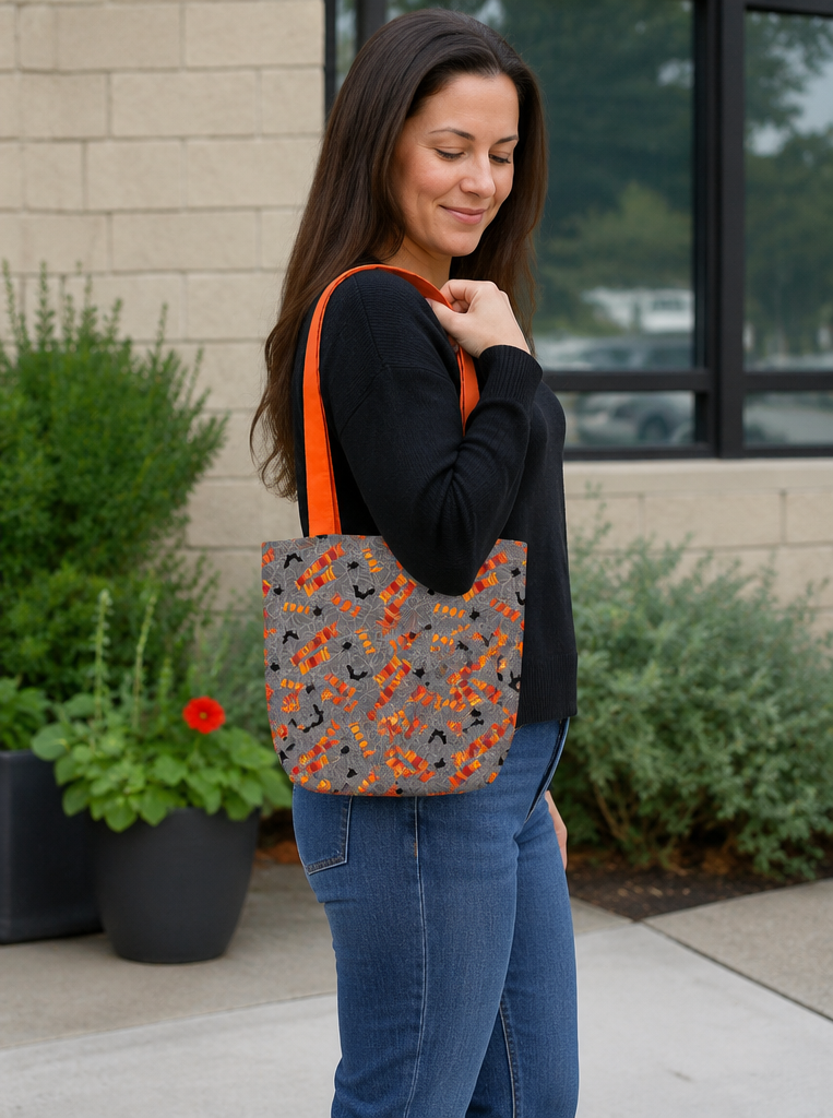 Happy Halloween Spiderweb Totebag with Orange Handles