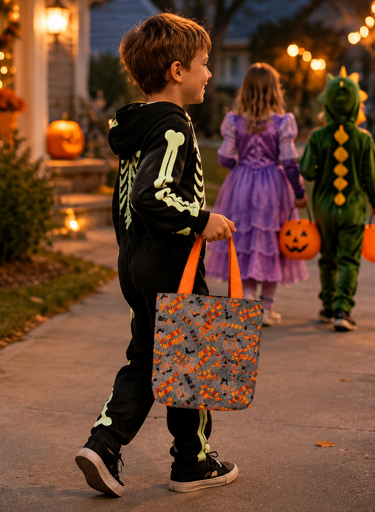 Happy Halloween Spiderweb Totebag with Orange Handles