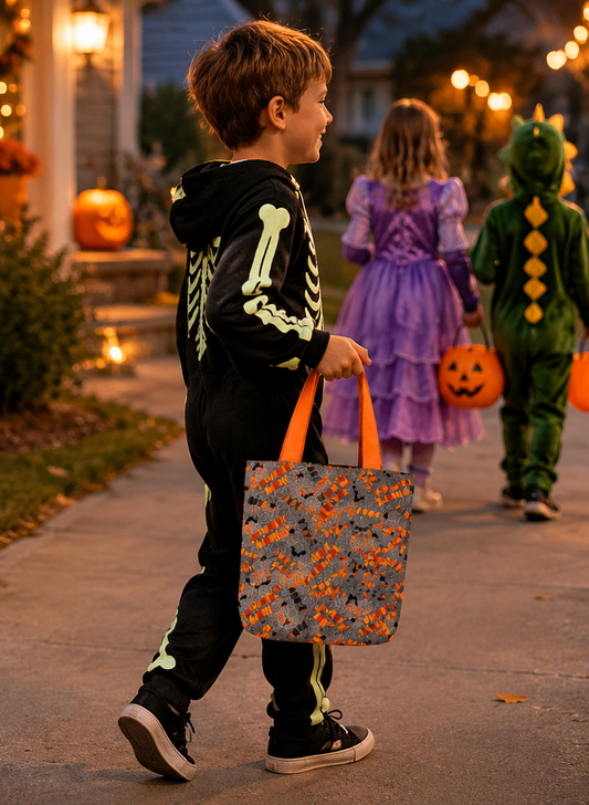 Happy Halloween Spiderweb Totebag with Orange Handles