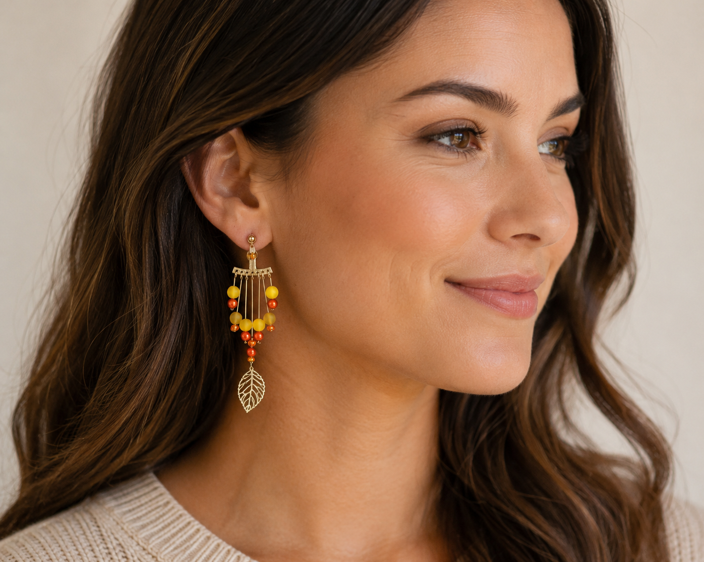 Autumn Leaf Beaded Stud Earrings