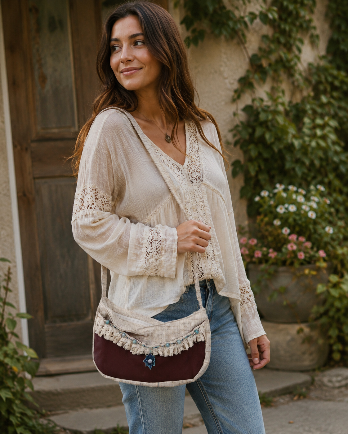 Moonlit Lace Boho Crossbody Purse