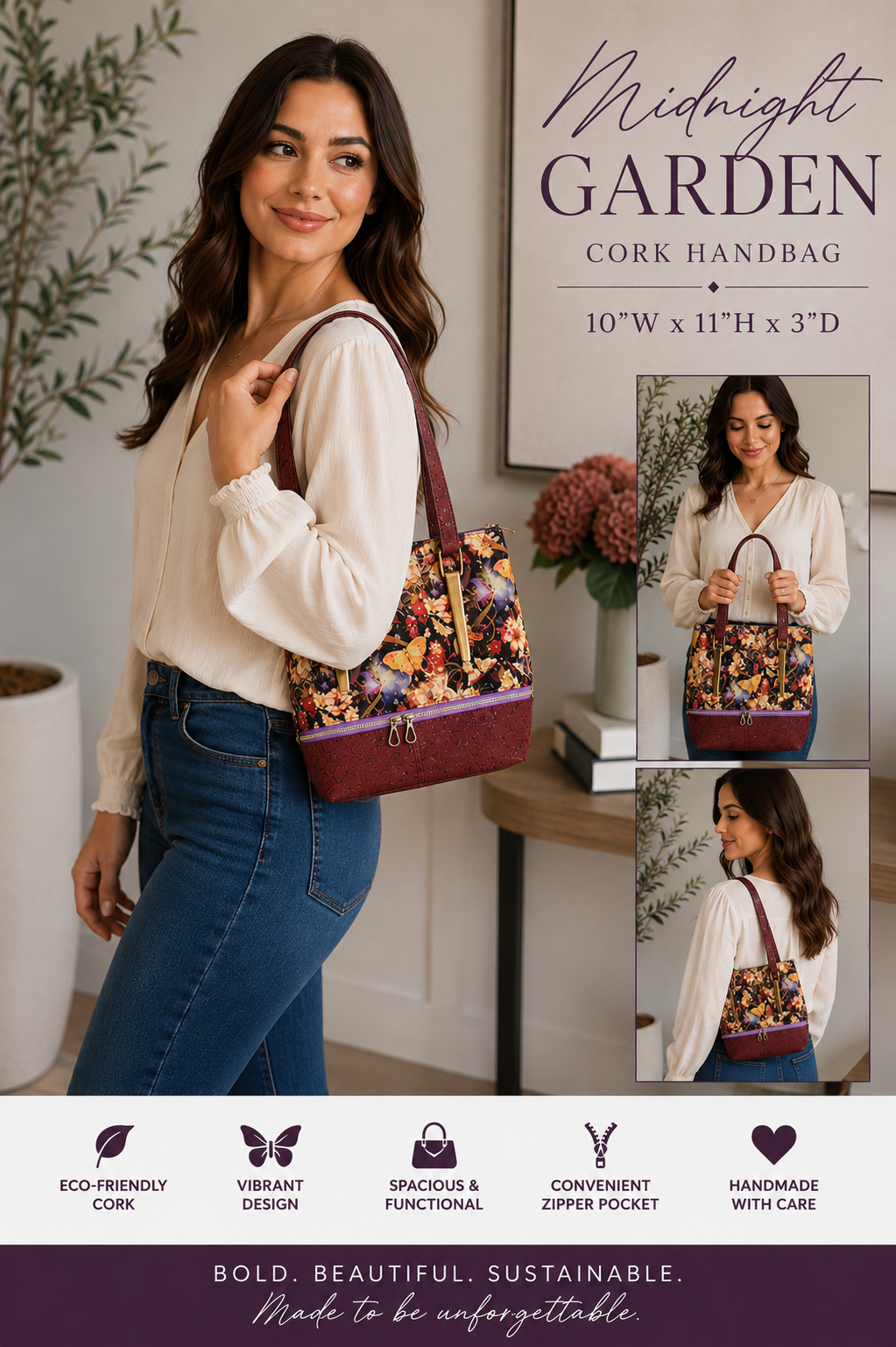 Midnight Garden Cork Handbag
