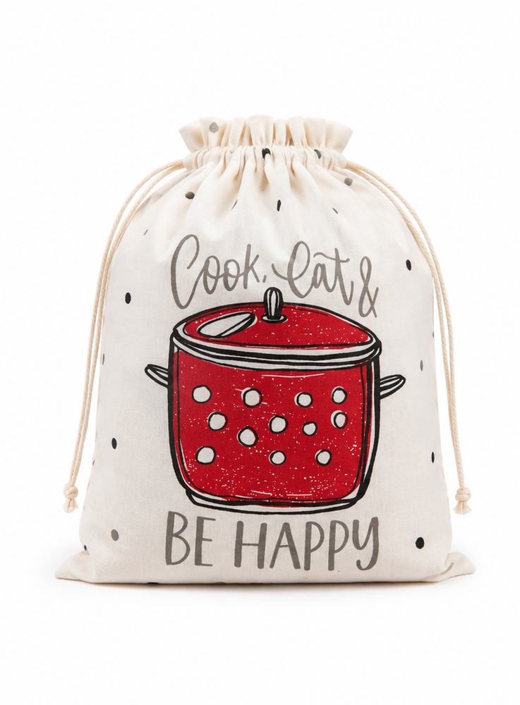 Cook Eat Be Happy Reusable Produce Bag | Eco-Friendly Drawstring Grocery Sack