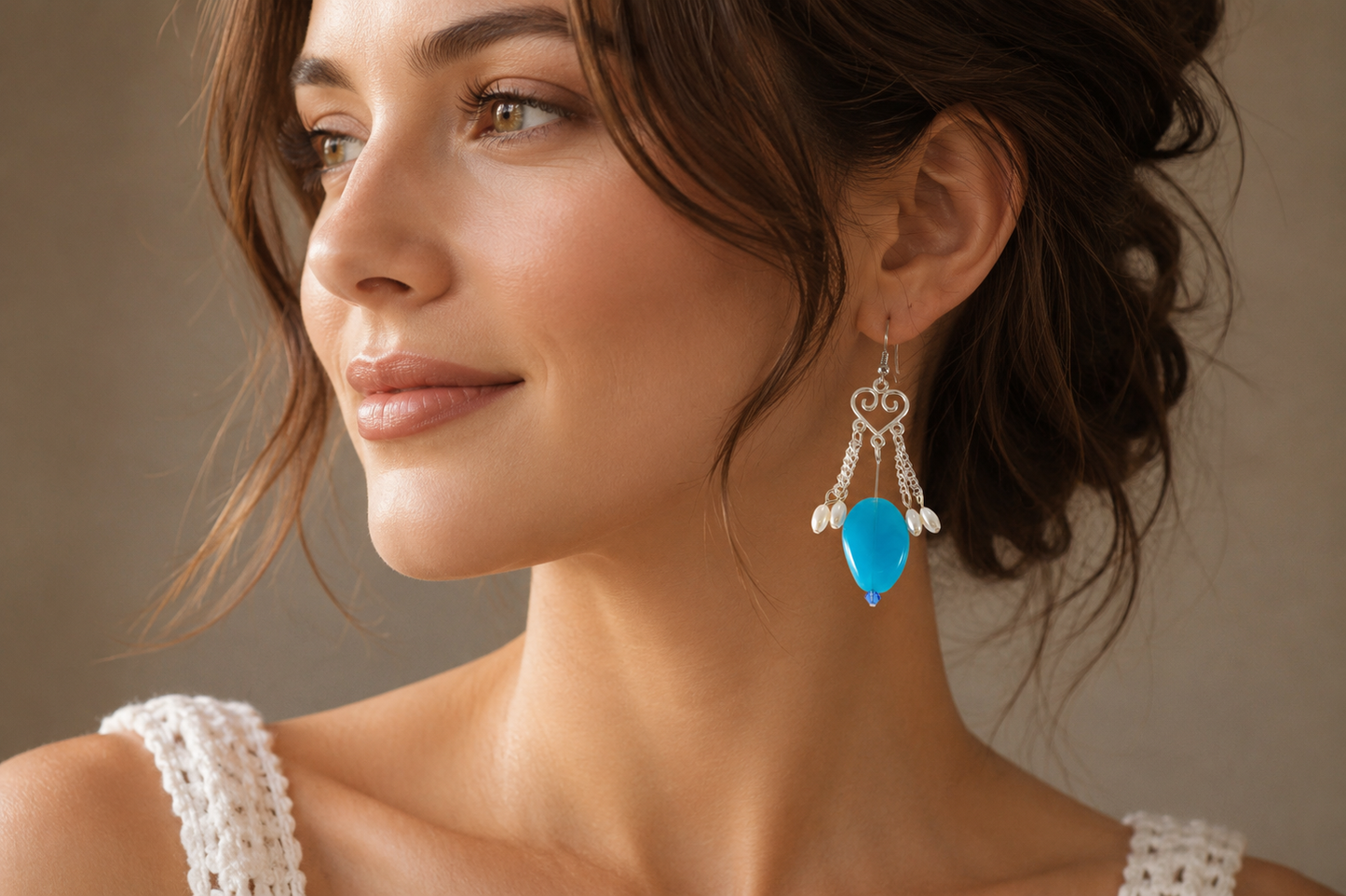 Turquoise Heart Dangle Earrings with Pearls