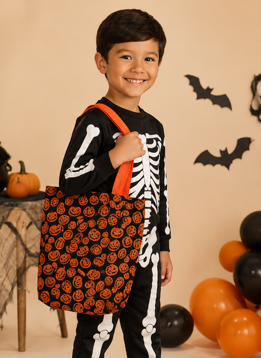 Kids Halloween Trick-or-Treat Tote Bag with Orange Handles