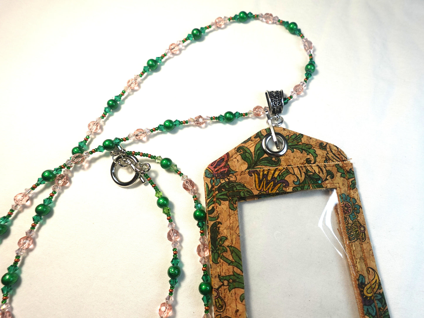 Boho Cork ID Badge Holder with Handmade Beaded Lanyard