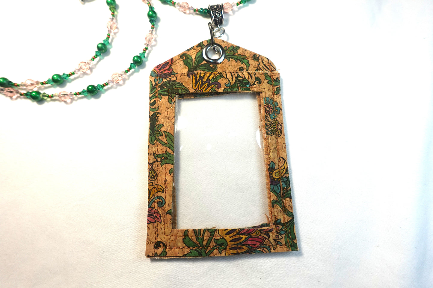 Boho Cork ID Badge Holder with Handmade Beaded Lanyard