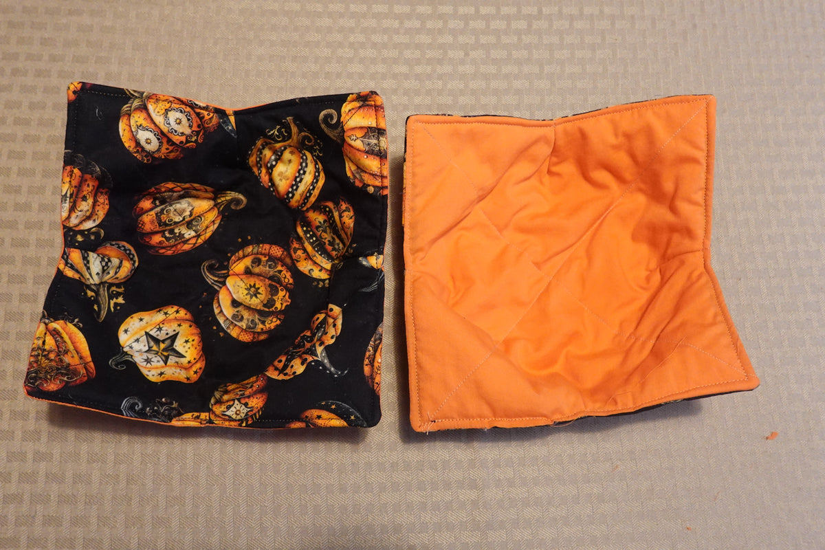 Pumpkin Star Microwave Bowl Cozy | Handmade Cotton Bowl Holder | Reversible Halloween Kitchen Decor