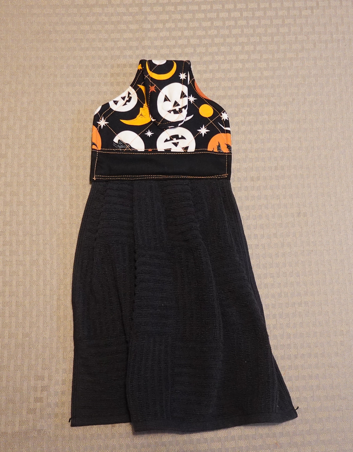 Handmade Halloween Kitchen Towel with Button Top | Decorative Oven Door Towel | Fall Kitchen Decor