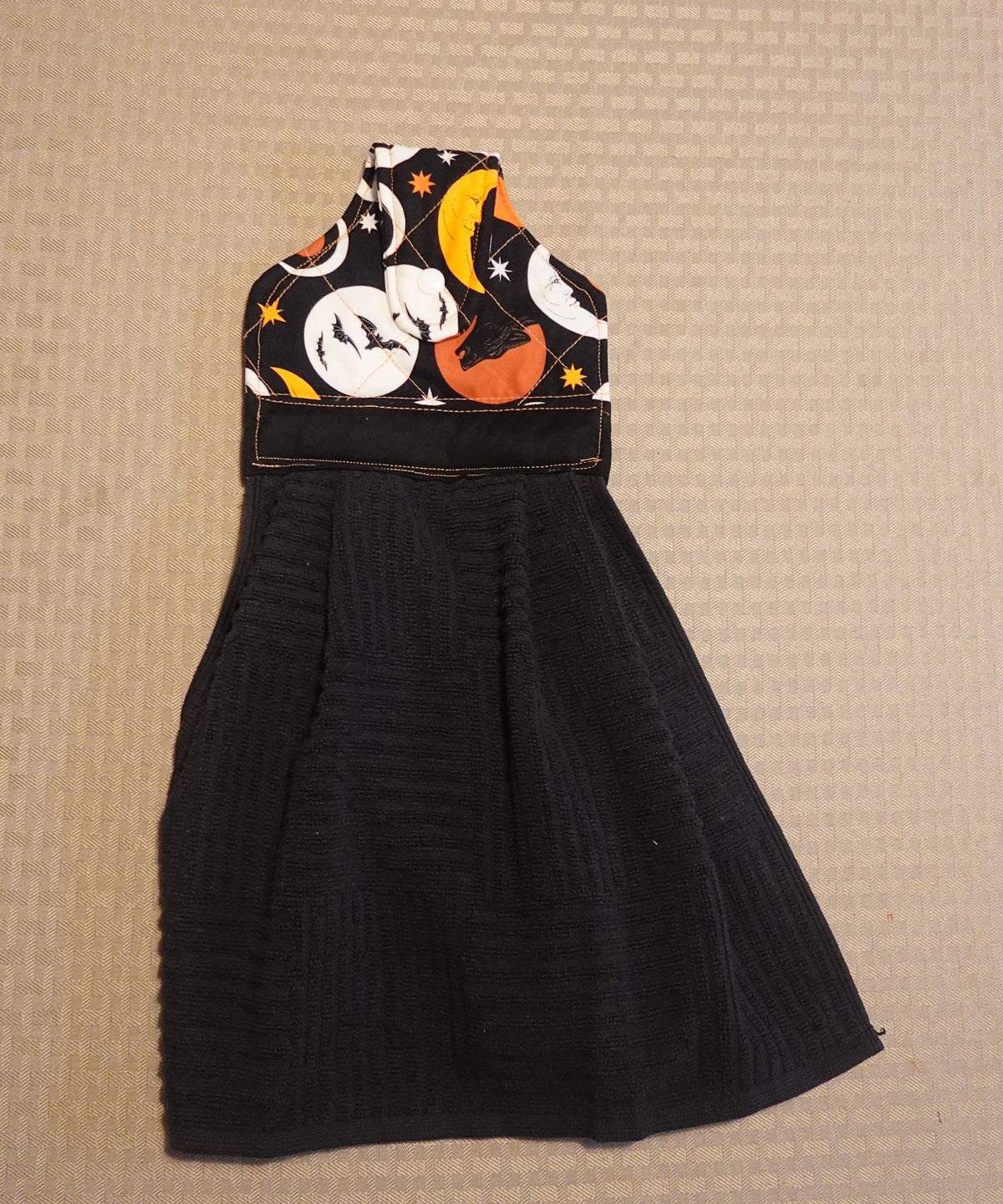 Handmade Halloween Kitchen Towel with Button Top | Decorative Oven Door Towel | Fall Kitchen Decor