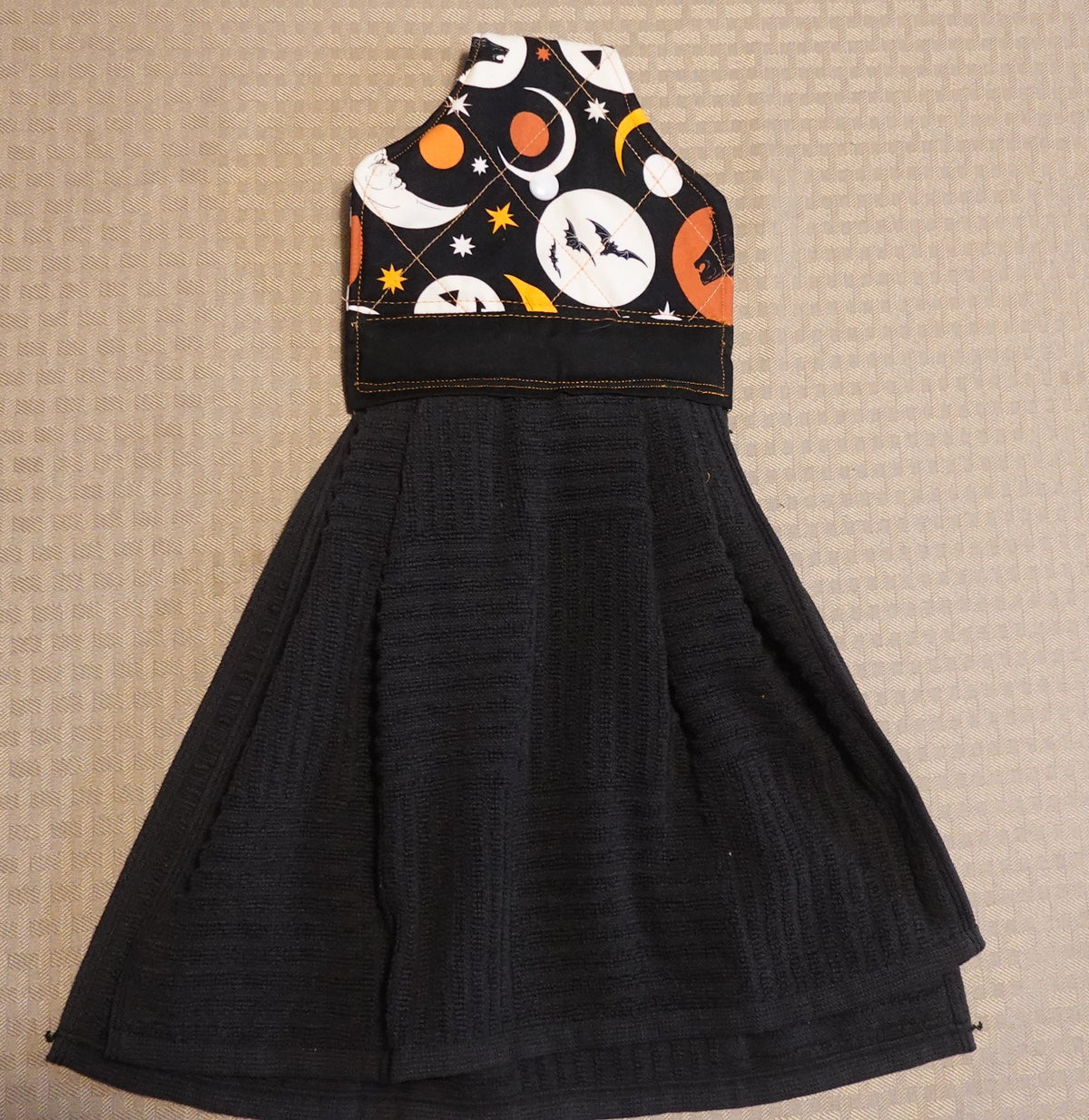 Handmade Halloween Kitchen Towel with Button Top | Decorative Oven Door Towel | Fall Kitchen Decor