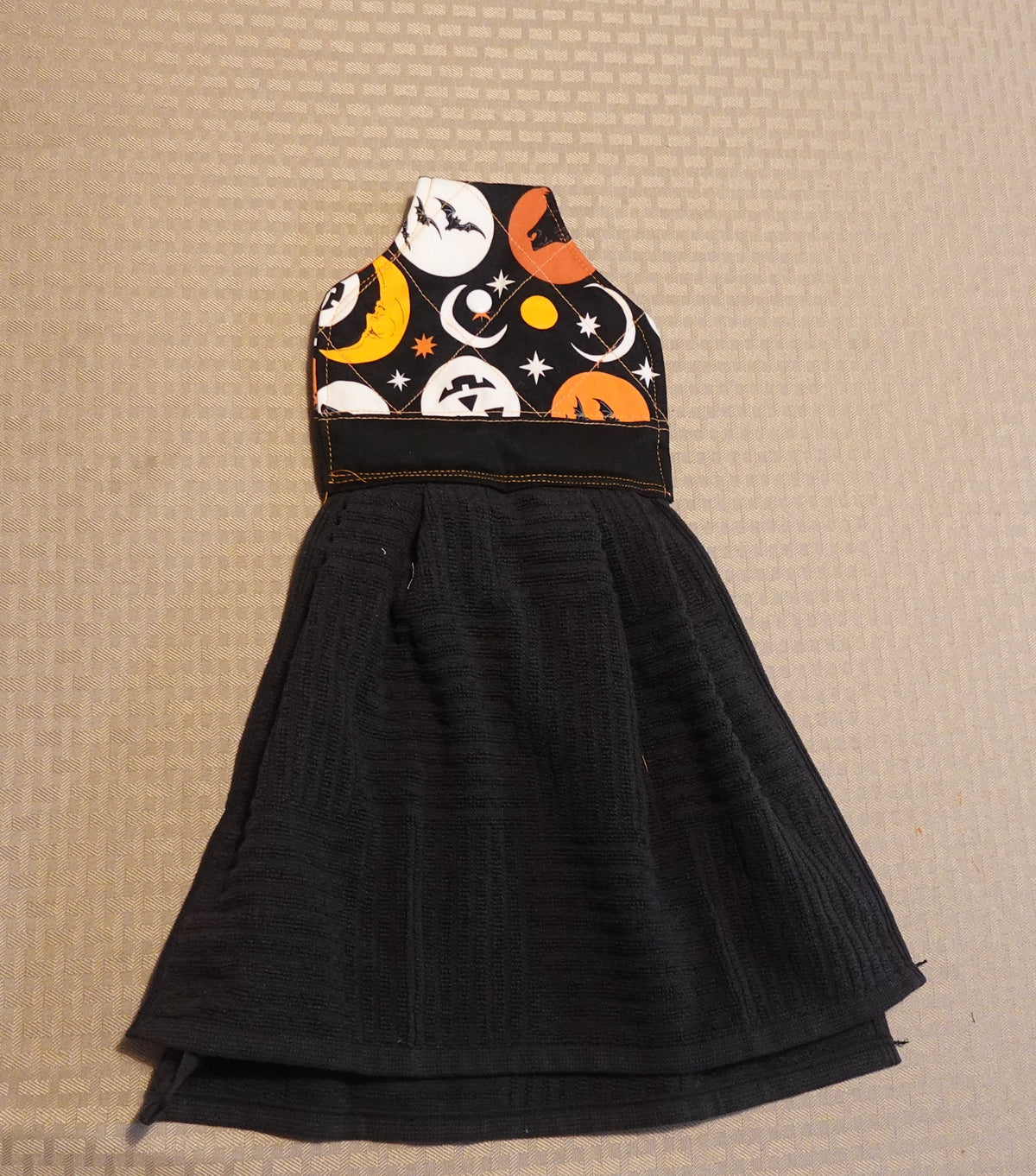 Handmade Halloween Kitchen Towel with Button Top | Decorative Oven Door Towel | Fall Kitchen Decor