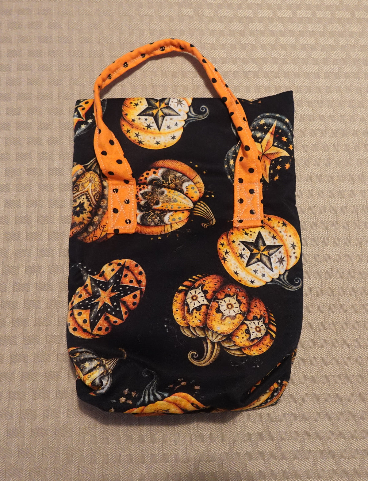 Handmade Pumpkin Print Storage Bag | Clear Front Organizer | Travel, Sewing & Project Bag