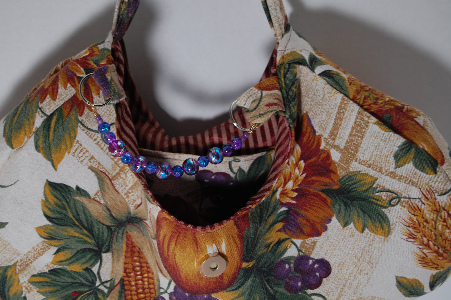 Floral Crescent Beaded Handle Handbag