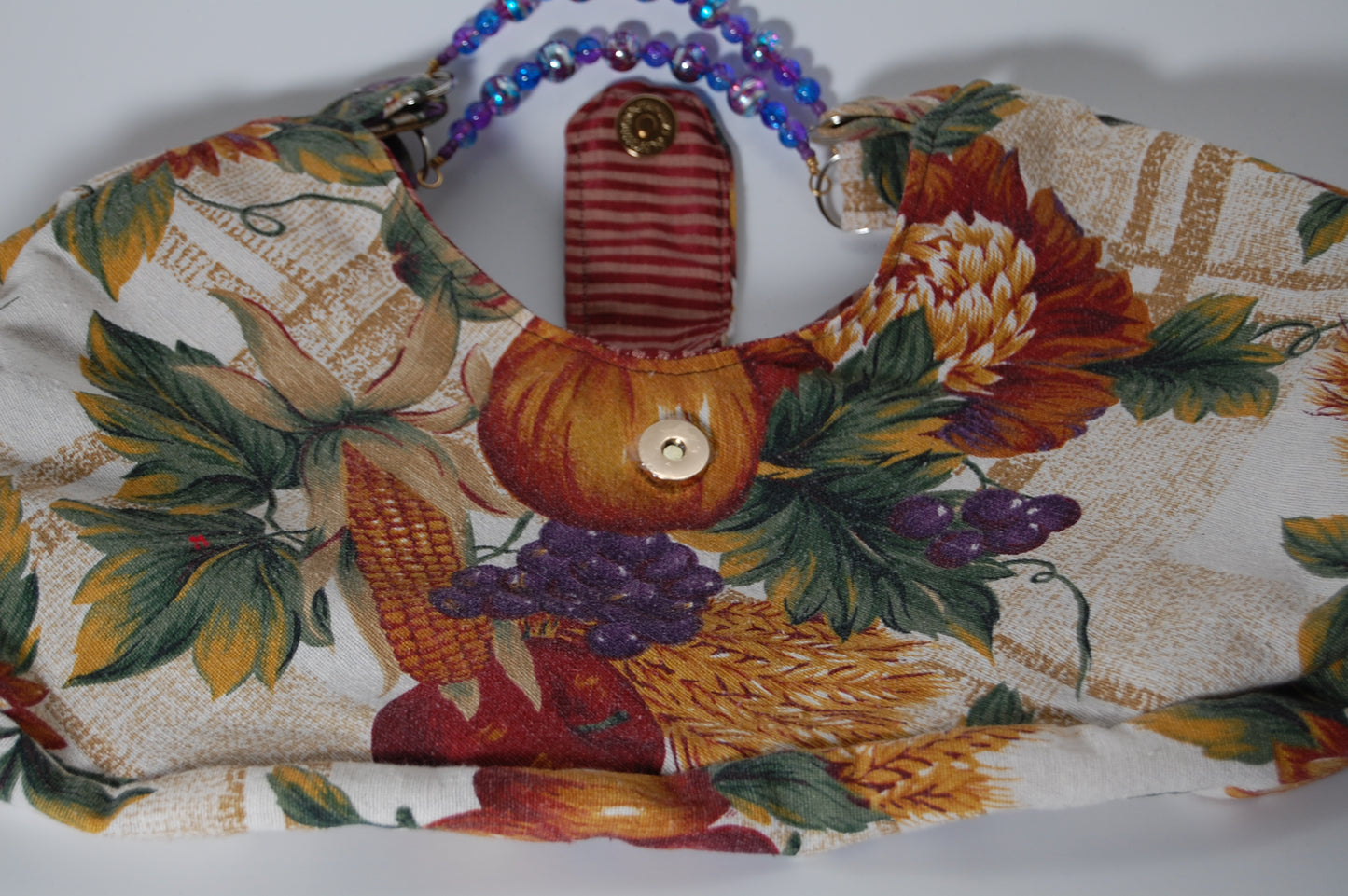 Floral Crescent Beaded Handle Handbag