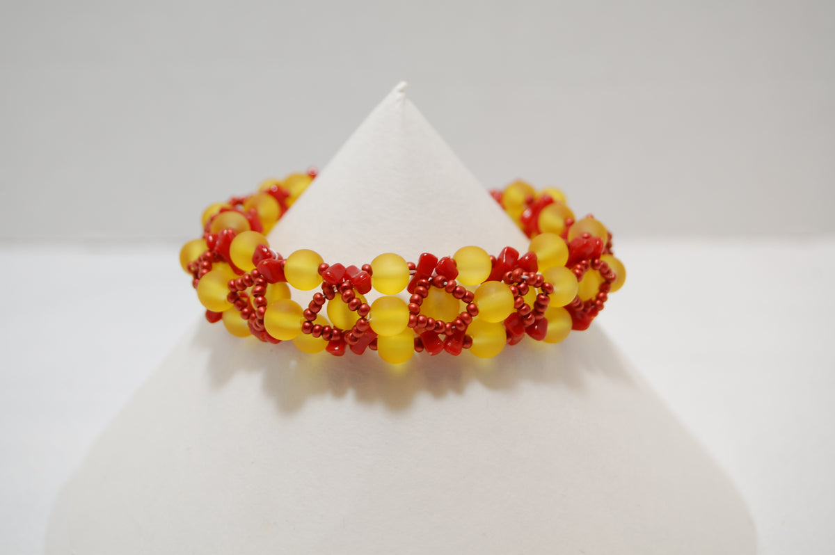 Yellow & Red Beaded Bracelet & Earring Set