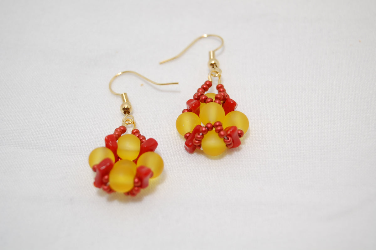 Yellow & Red Beaded Bracelet & Earring Set