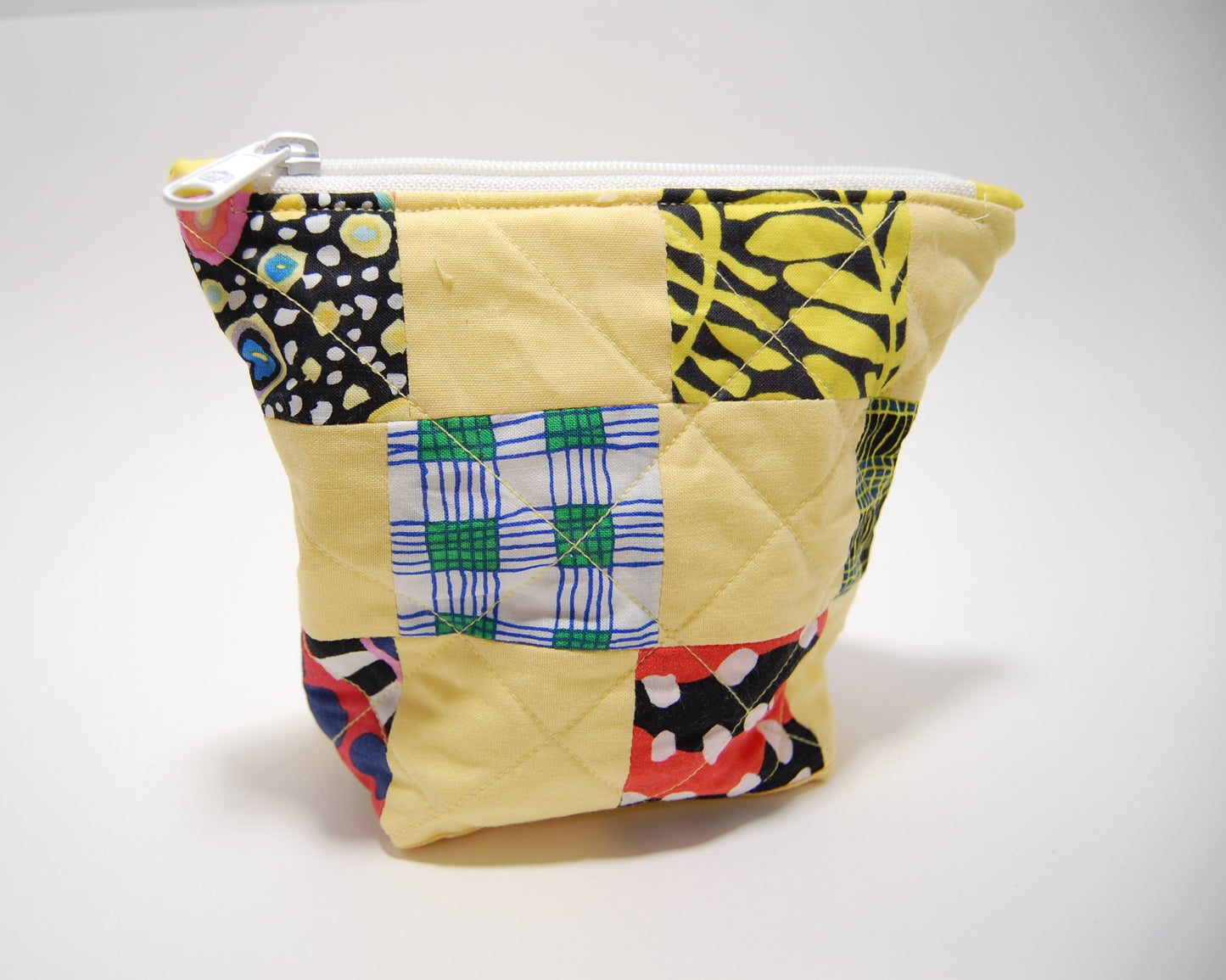 Yellow Geometric Quilted Patchwork 6" Zippered Makeup Bag/Pouch