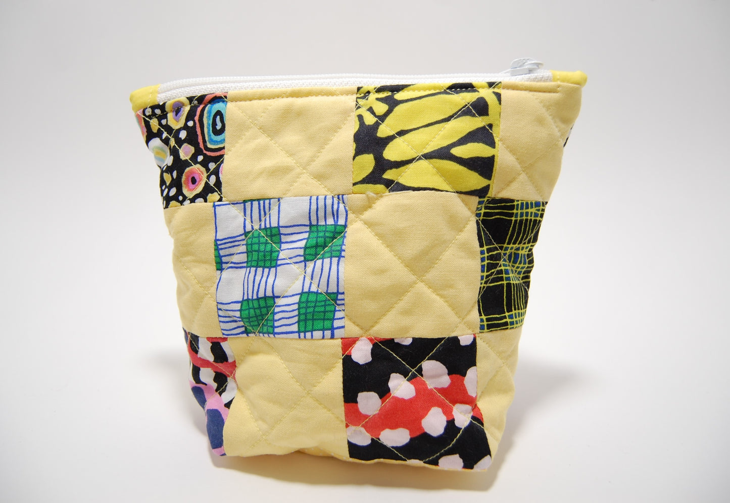 Yellow Geometric Quilted Patchwork 6" Zippered Makeup Bag/Pouch