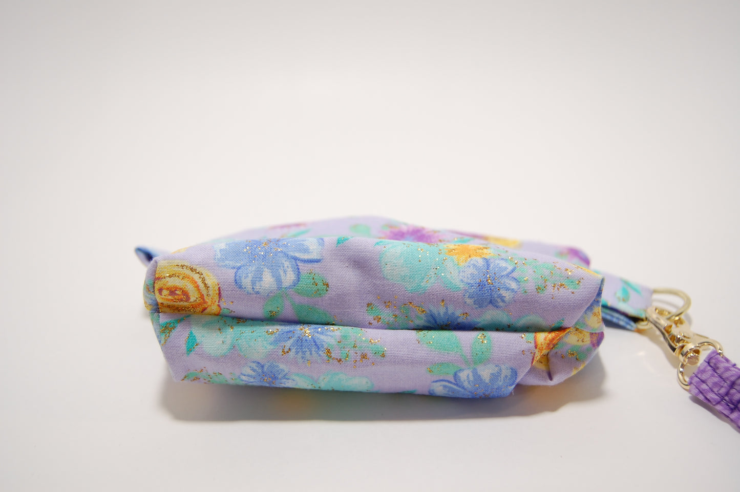 Purple Floral Mini Zipper Pouch with Wristlet Strap