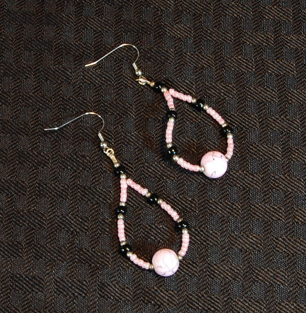 Pink and Black Tear Drop Earrings