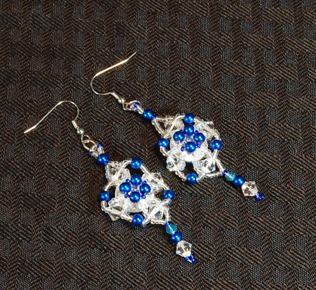 Cobalt Blue Crystal Beaded Earrings | Handmade Statement Dangle Earrings