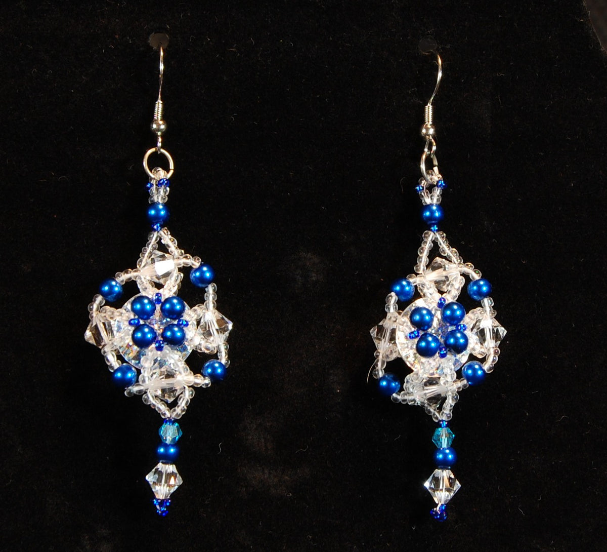 Cobalt Blue Crystal Beaded Earrings | Handmade Statement Dangle Earrings