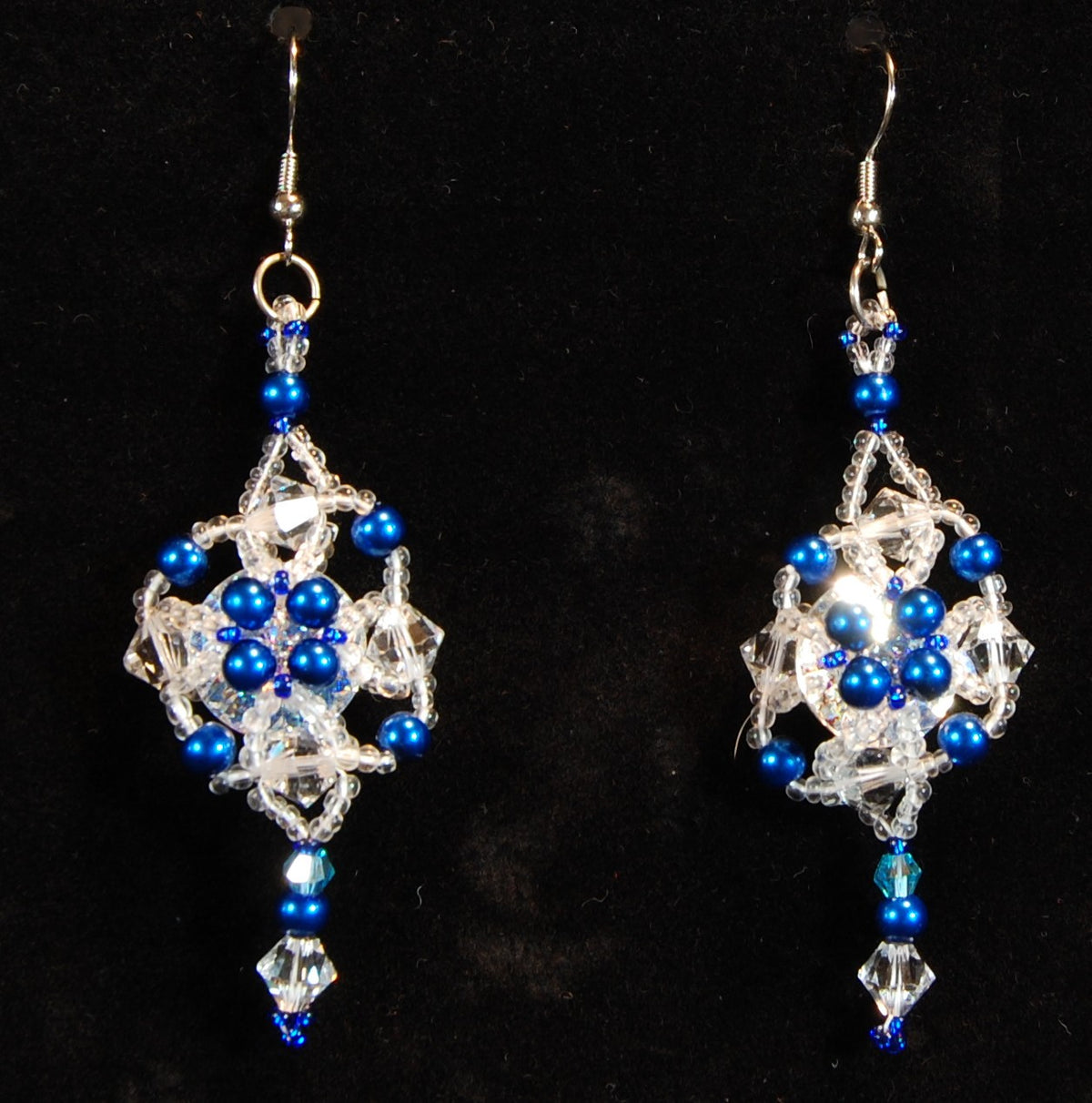 Cobalt Blue Crystal Beaded Earrings | Handmade Statement Dangle Earrings