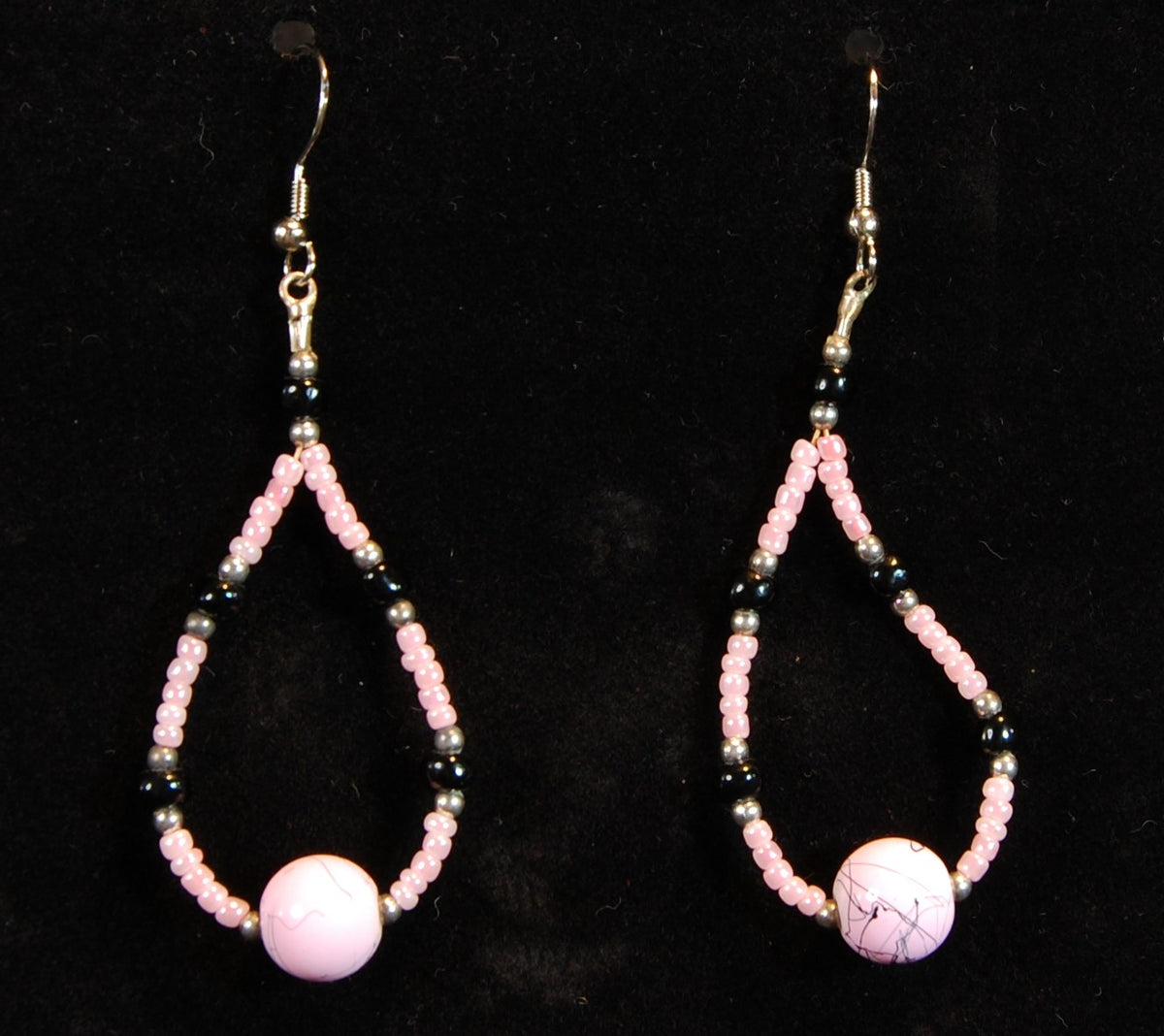 Pink and Black Tear Drop Earrings