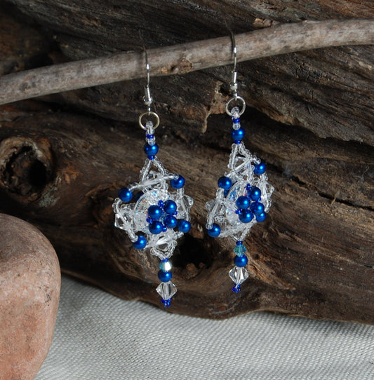 Cobalt Blue Crystal Beaded Earrings | Handmade Statement Dangle Earrings