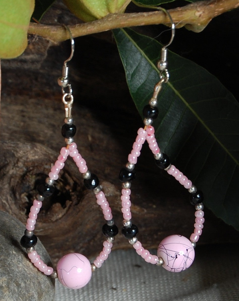 Pink and Black Tear Drop Earrings