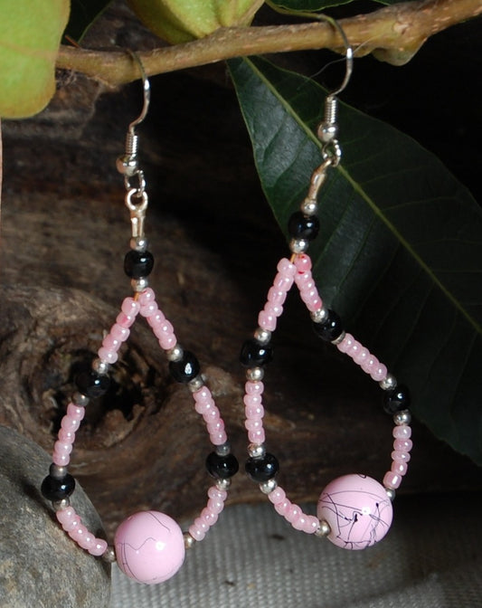 Pink and Black Tear Drop Earrings