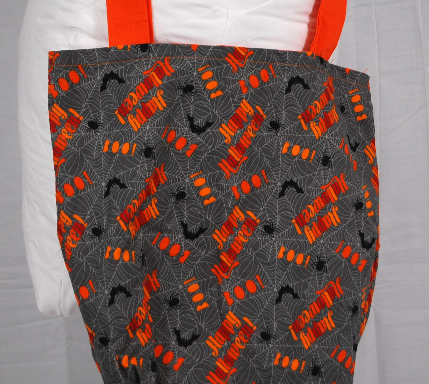 Happy Halloween Spiderweb Totebag with Orange Handles